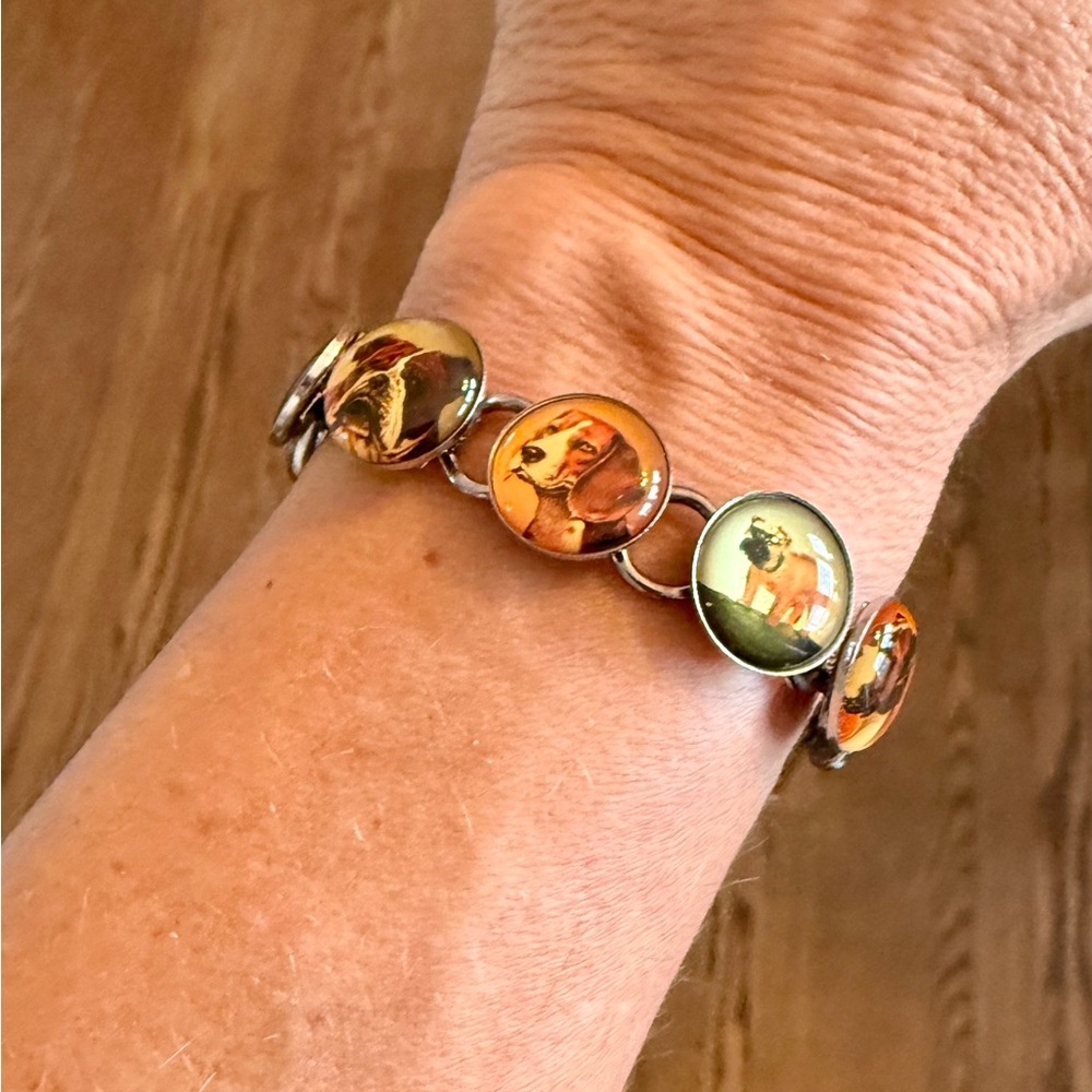 St James artist antique Dog breed button bracelet
